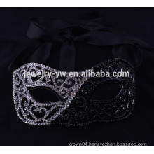 fashion metal silver plated crystal masquerade black mask for man